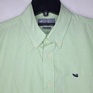 Southern Marsh Gadwall Gingham Shirt Mens Medium Green, White Long Sleeve